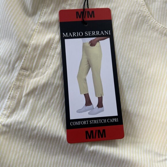 Mario Serrani Pants Womens Medium Seersucker Yellow Stretch Capri‎ Pullon - Picture 11 of 14